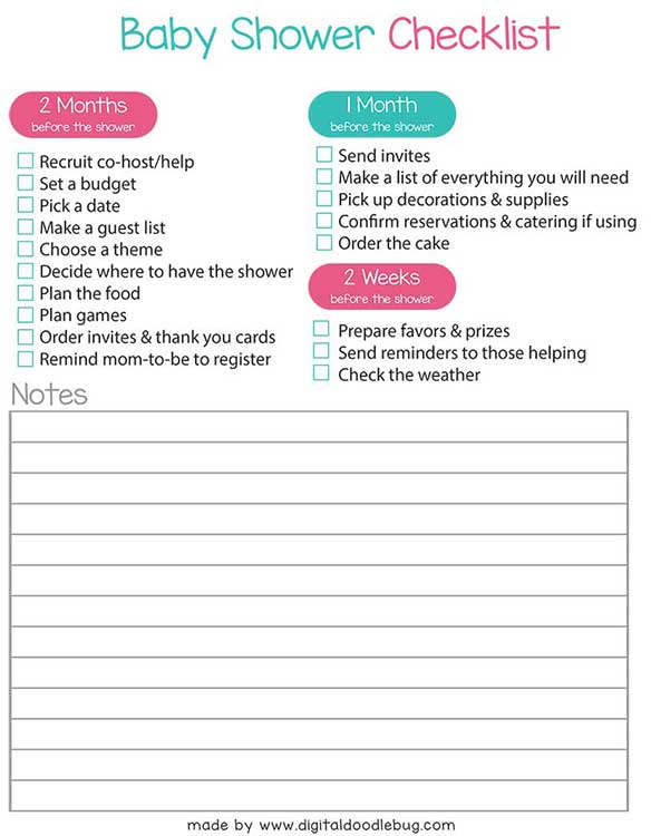 Free baby shower checklist